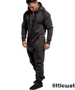 スウェット オールインワン メンズ ジャージ ワンピ つなぎ 部屋着 運動服 スポーツウェア ジップアップ フード付き 秋冬